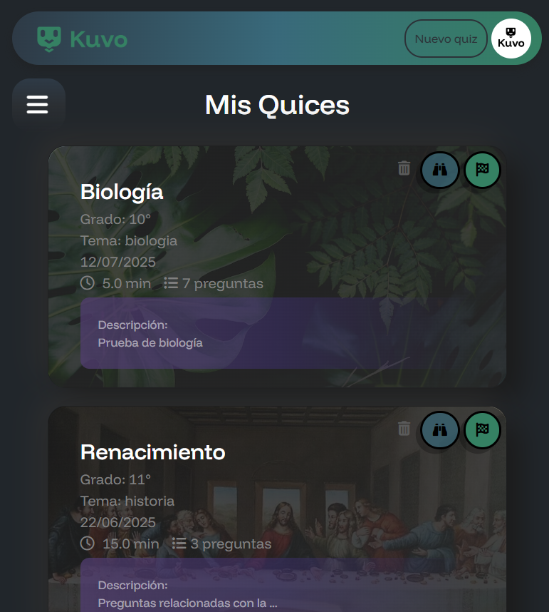 Interfaz de colección de quices